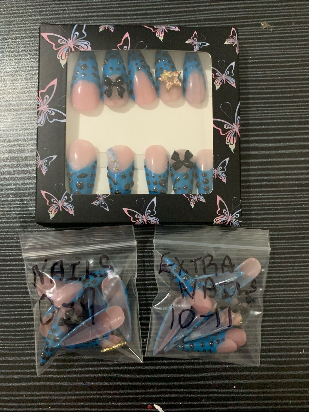 Blue & Pink  Rhinestone Press-On Nails - Picture 16 of 16